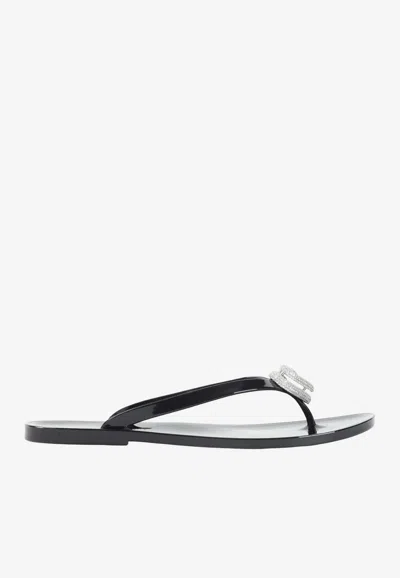 Mach&mach Double Heart Thong Sandals In Black