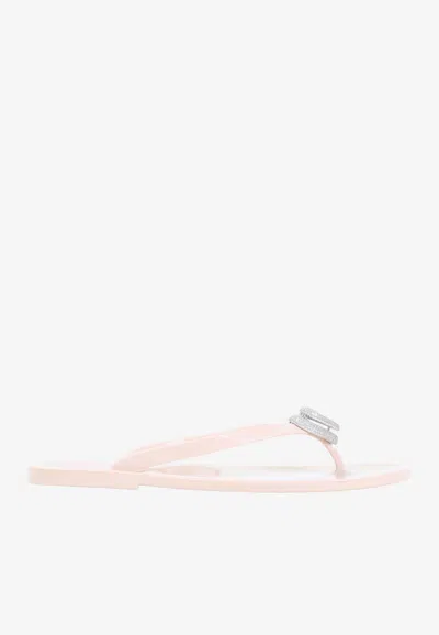 Mach&mach Double Heart Thong Sandals In Pink