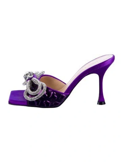 Pre-owned Mach&mach Embossed Leather Bow Accents Slides In Purple