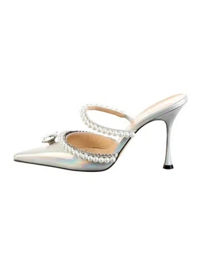 Pre-owned Mach&mach Faux Pearl Accents Leather Mules In Black