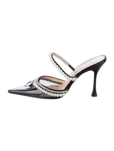 Pre-owned Mach&mach Faux Pearl Accents Pvc Mules In Black
