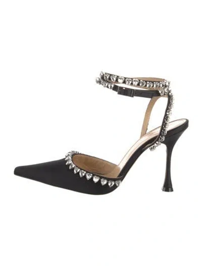 Pre-owned Mach&mach Faux Pearl Accents Satin Pumps In Black