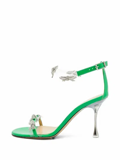 Pre-owned Mach&mach Floating Crystal-bow Sandals In Green