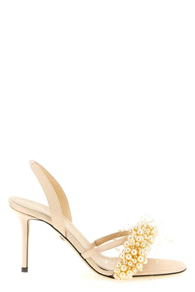 Mach&mach Pearl Slingback Sandals Open Toe Stiletto In Gold