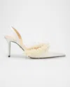 Mach&mach Floating Pearly Satin Slingback Pumps