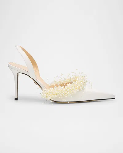 Mach&mach Floating Pearly Satin Slingback Pumps