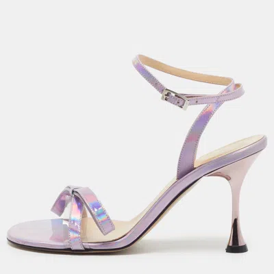 Pre-owned Mach&mach French Bow Size 38 Purple Iridescent Leather And Pvc Ankle Strap Sandals