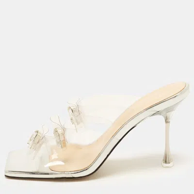 Pre-owned Mach&mach French Triple Bow Size 37.5 Transparent Pvc Slide Sandals