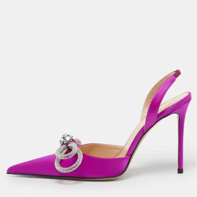 Pre-owned Mach&mach Fuchsia Pink Satin Embellished Double Bow Slingback Pumps Size 37.5