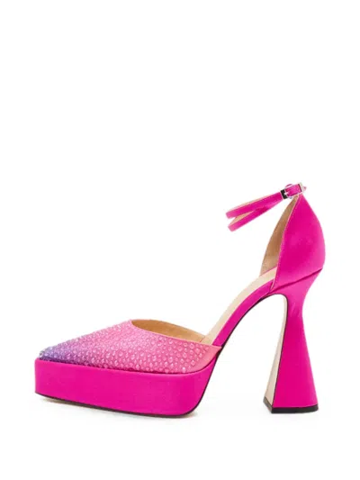 Pre-owned Mach&mach Galaxy Crystal-embellished Platform Pumps In Pink