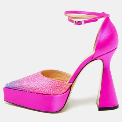 Pre-owned Mach&mach Galaxy Crystalized Size 39 Pink Satin Platform Pumps