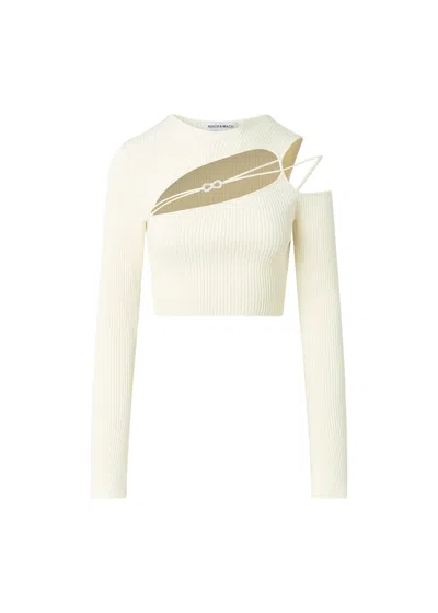 Mach&mach Georgia Ivory Rib-knitted Top In White