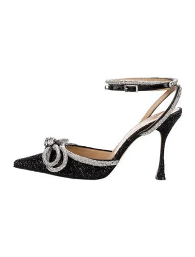 Pre-owned Mach&mach Glitter Animal Print Slingback Pumps In Black