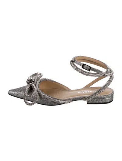 Pre-owned Mach&mach Glitter Bow Accents Ballet Flats In Neutral