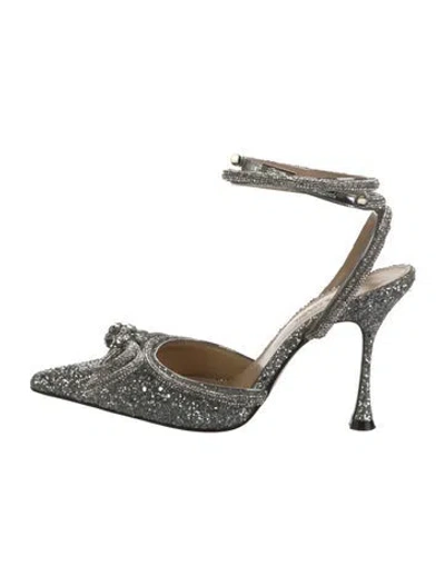 Pre-owned Mach&mach Glitter Bow Accents D'orsay Pumps In Silver