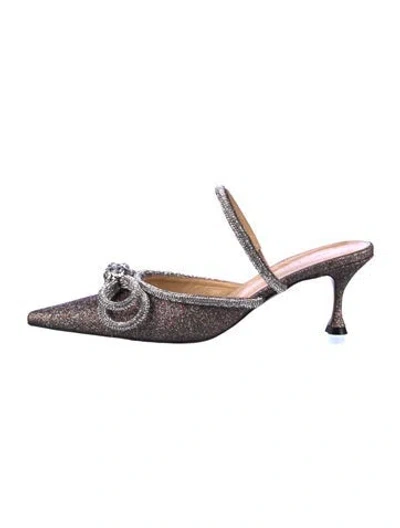 Pre-owned Mach&mach Glitter Bow Accents Mules In Silver