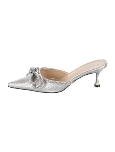 Pre-owned Mach&mach Glitter Bow Accents Mules In Silver