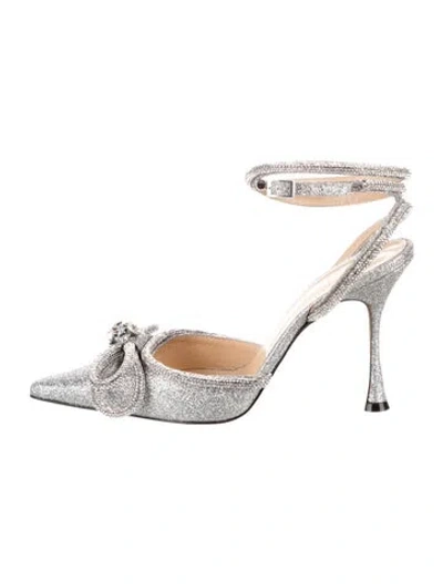 Pre-owned Mach&mach Glitter Bow Accents Pumps In Metallic/silver