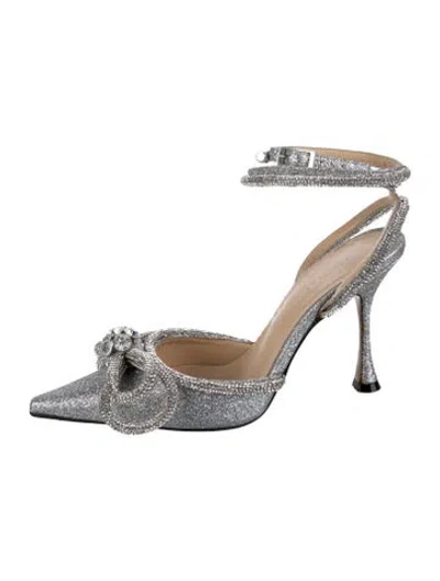 Pre-owned Mach&mach Glitter Bow Accents Pumps In Metallic/silver
