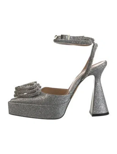 Pre-owned Mach&mach Glitter Bow Accents Pumps In Metallic/silver