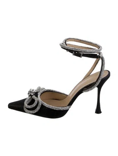 Pre-owned Mach&mach Glitter Bow Accents Pumps In Silver