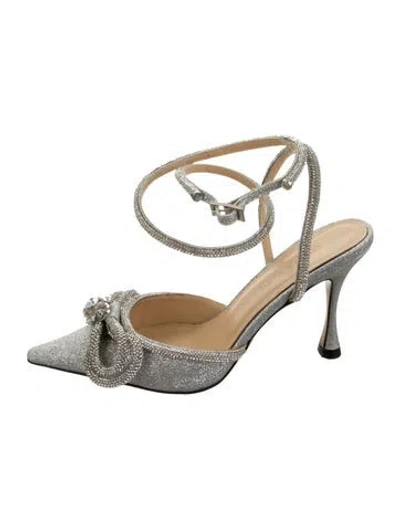 Pre-owned Mach&mach Glitter Bow Accents Pumps In Silver