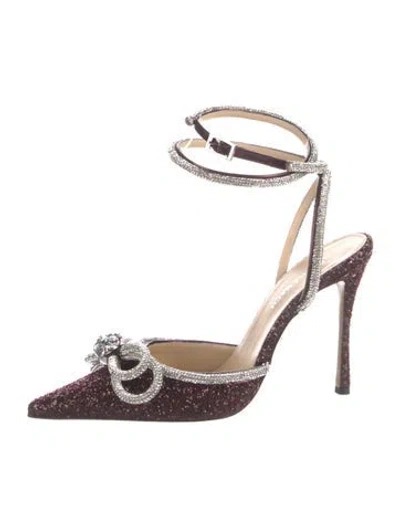 Pre-owned Mach&mach Glitter Bow Accents Slingback Pumps In Black