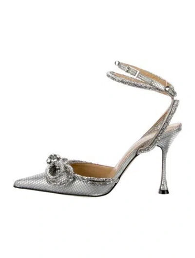 Pre-owned Mach&mach Glitter Bow Accents Slingback Pumps In White