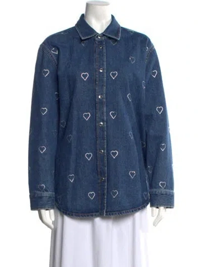 Pre-owned Mach&mach Graphic Print Long Sleeve Button-up Top In Blue