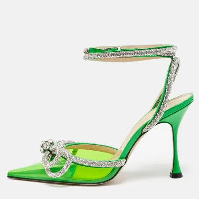 Mach&mach Green Pvc Crystal Embellished Double Bow Pumps