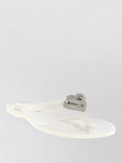 Mach&mach Heart Detail Flat Open Toe Slides In White