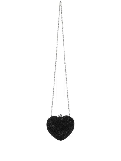 Mach&mach Mach & Mach Heart-shaped Black Clutch With Shimmering Embellishments In Red
