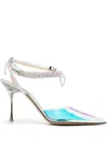 Mach&mach Iridescent Crystal-strap Pumps In Metallic