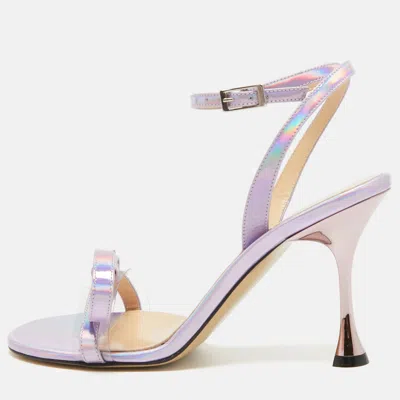 Mach&mach Iridescent Purple Patent Leather And Pvc French Bow Sandals In Animal Print