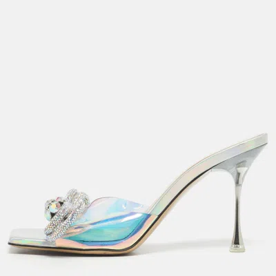 Mach&mach Iridescent Pvc Crystal Embellished Double Bow Slide Sandals In Multi