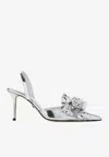 Mach&mach Silver Leather Stiletto Pumps Bow Detail In Silver