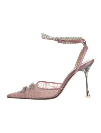 Pre-owned Mach&mach Lace Lace Pattern Slingback Pumps In Pink