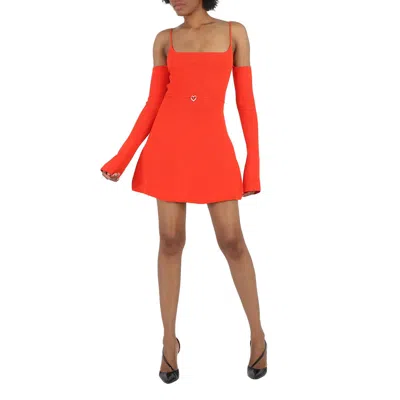 Mach&mach Ladies Red Samantha Heart-detail Rib Knit Mini Dress In Orange