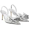Mach&mach Mach & Mach Le Cadeau Bow Wrapped Pointed Toe Slingback Pump In White