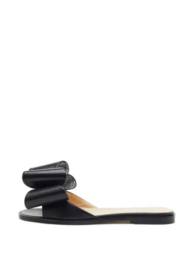Pre-owned Mach&mach Le Cadeau Crystal-embellished Flat Sandals In Black