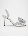 Mach&mach Silver Leather Stiletto Pumps Bow Detail In Silver