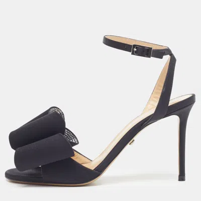 Pre-owned Mach&mach Le Cadeau Size 37 Black Satin Ankle Strap Sandals