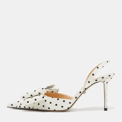 Pre-owned Mach&mach Le Cadeau Size 39 White/black Fabric Bow Slingback Pumps