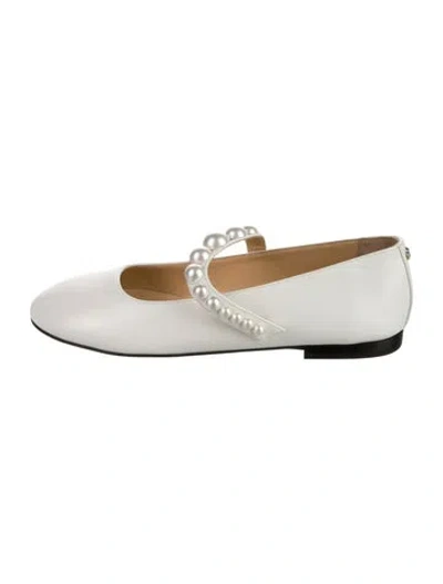 Pre-owned Mach&mach Leather Beaded Accents Ballet Flats In White