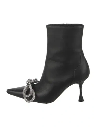 Pre-owned Mach&mach Leather Bow Accents Boots In Black