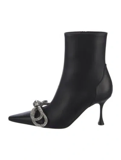 Pre-owned Mach&mach Leather Bow Accents Boots In Black