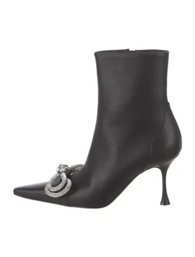 Pre-owned Mach&mach Leather Bow Accents Boots In Black