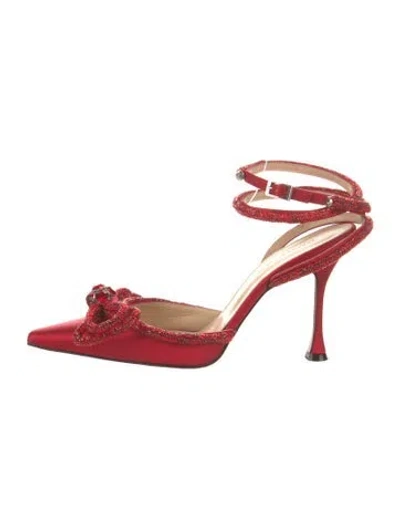 Pre-owned Mach&mach Leather Bow Accents D'orsay Pumps In Red