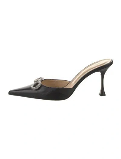 Pre-owned Mach&mach Leather Bow Accents Mules In Black