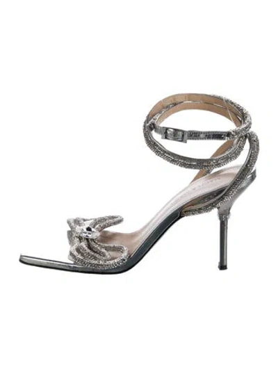 Pre-owned Mach&mach Leather Bow Accents Sandals In Silver